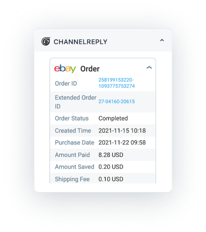 The ChannelReply App for Freshdesk Displaying eBay Order Data