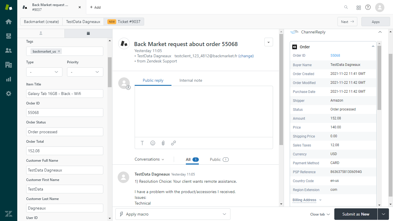 Zendesk–Back Market Integration Screenshot