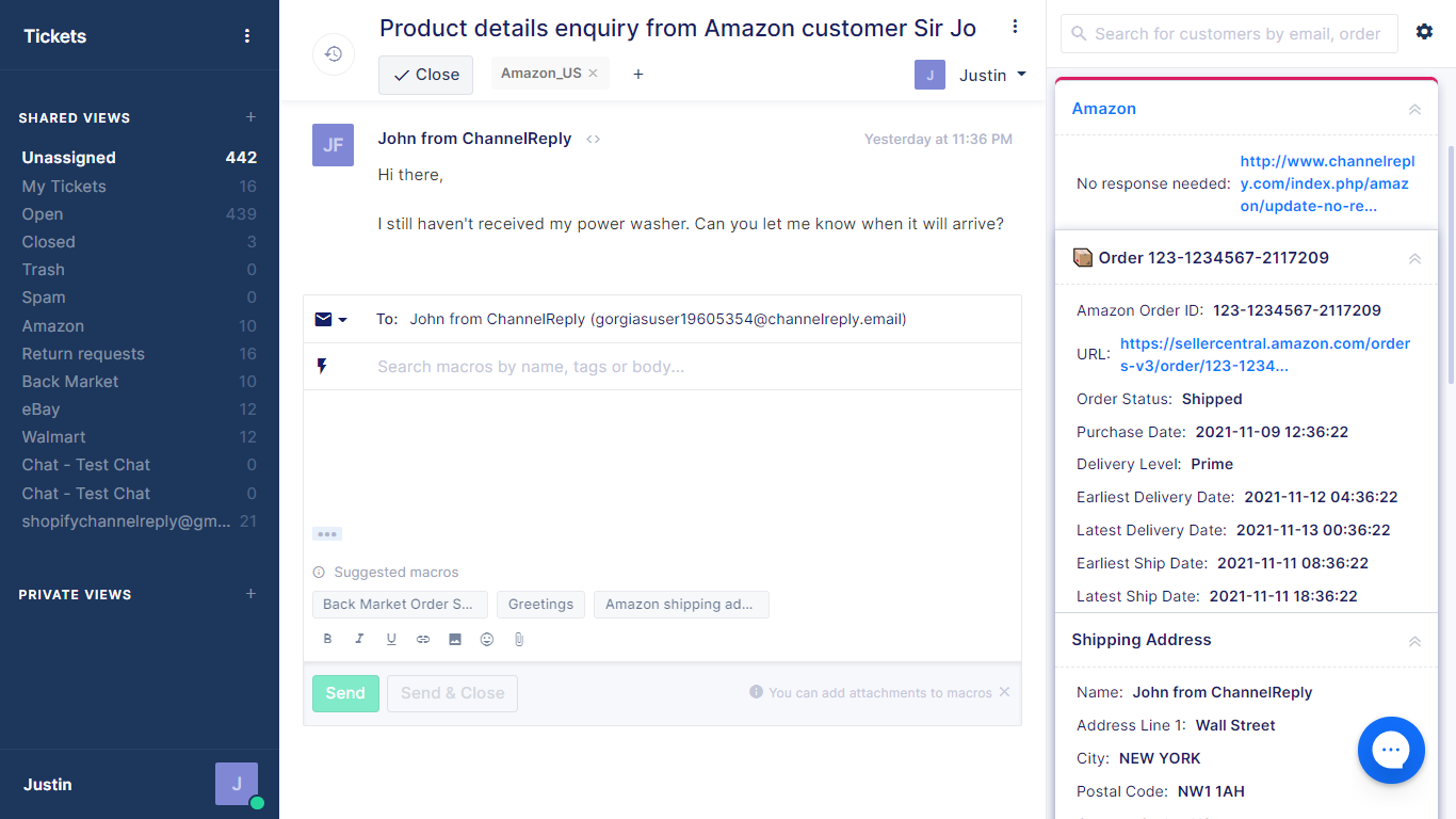 Amazon-Gorgias Integration Screenshot