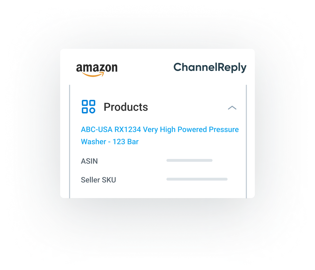 Illustration of Amazon Item Title, ASIN and Seller SKU in the ChannelReply App for Kustomer