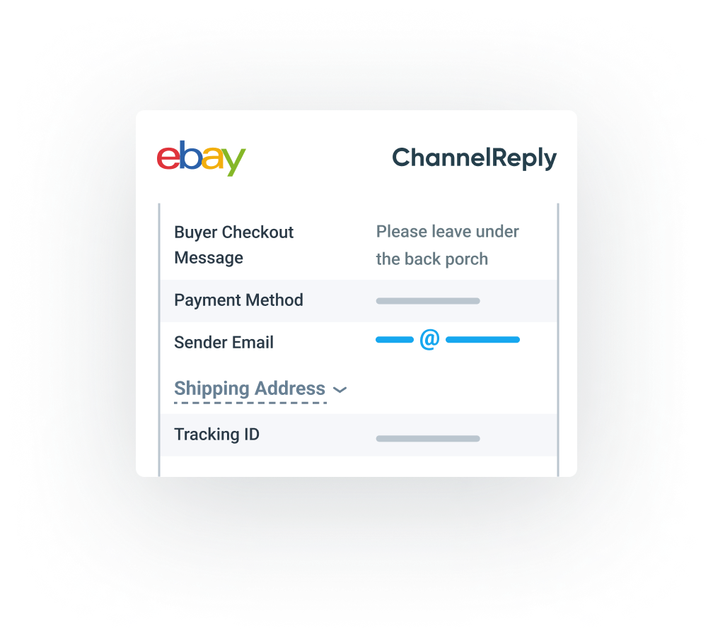 Illustration of an eBay Tracking ID, Buyer’s Note and More in ChannelReply