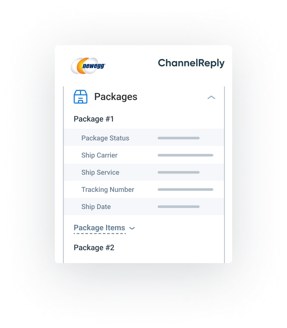 Illustration of Newegg Package Data in ChannelReply for Kustomer