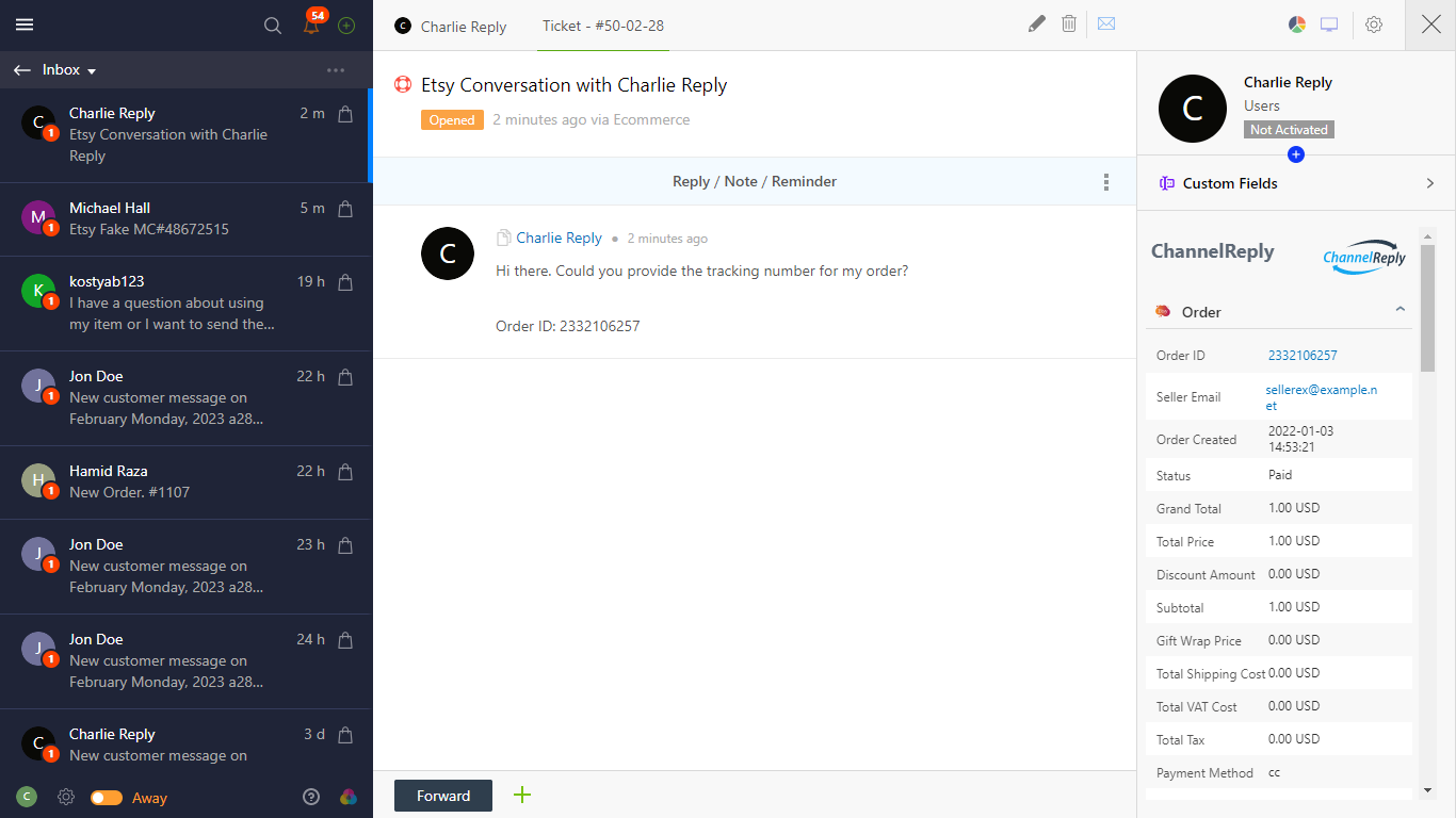 Etsy-Onsite Support integration screenshot