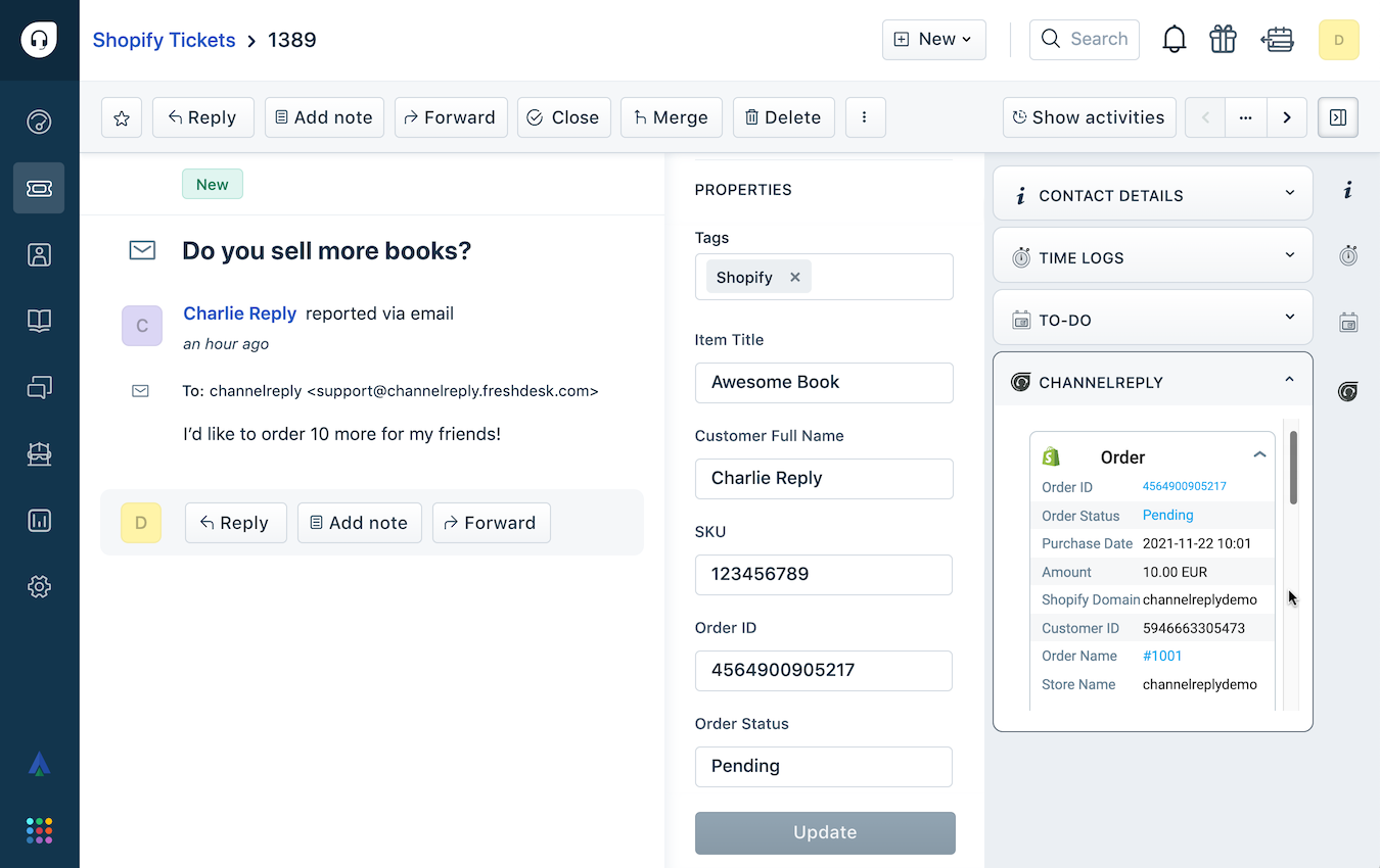 Freshdesk-Shopify Integration Screenshot