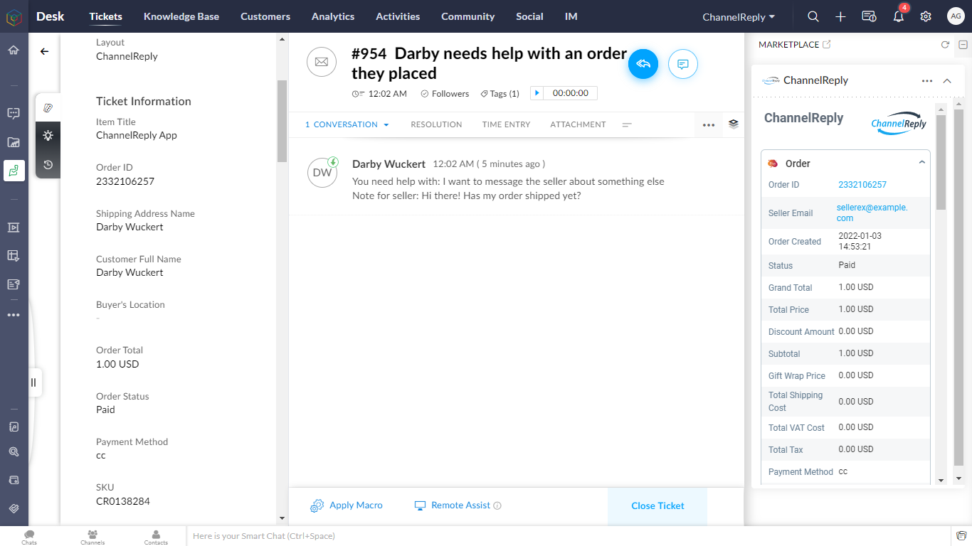 Etsy–Zoho Desk Integration with ChannelReply